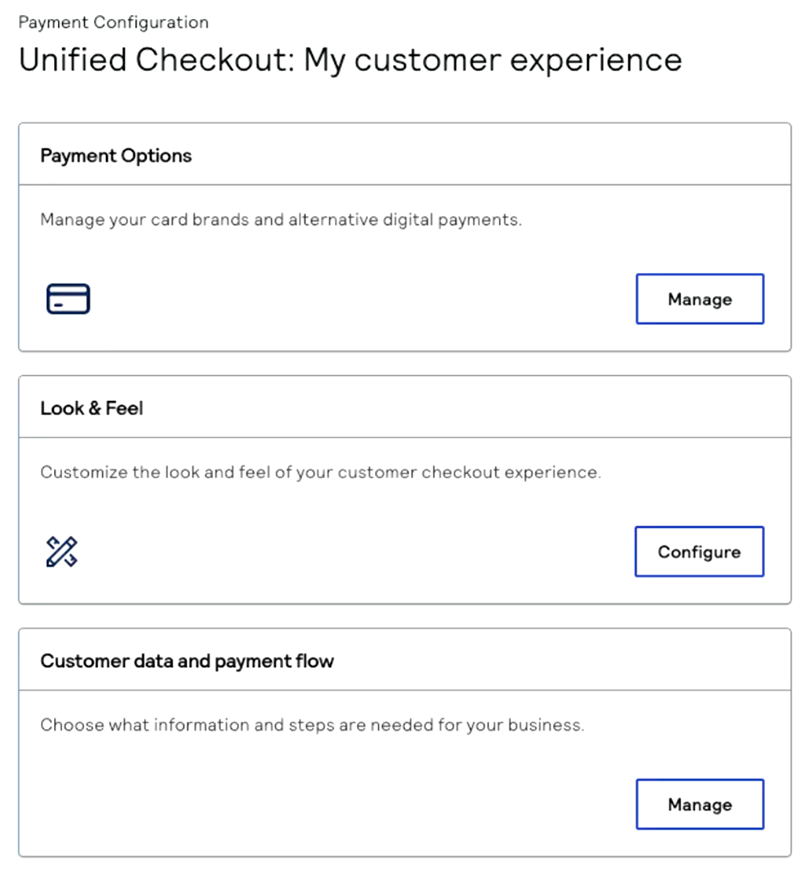 Image that shows the Unified Checkout Customer
                        Experience page.